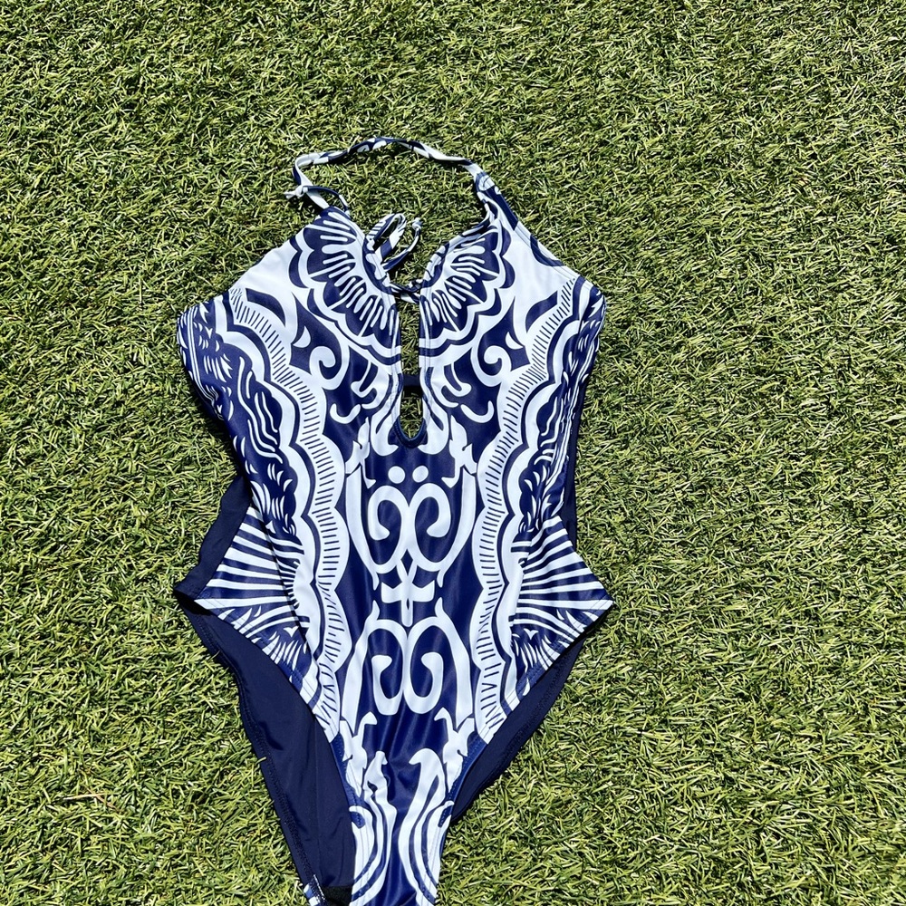 Show stopping Navy and White  One Piece Swimsuit